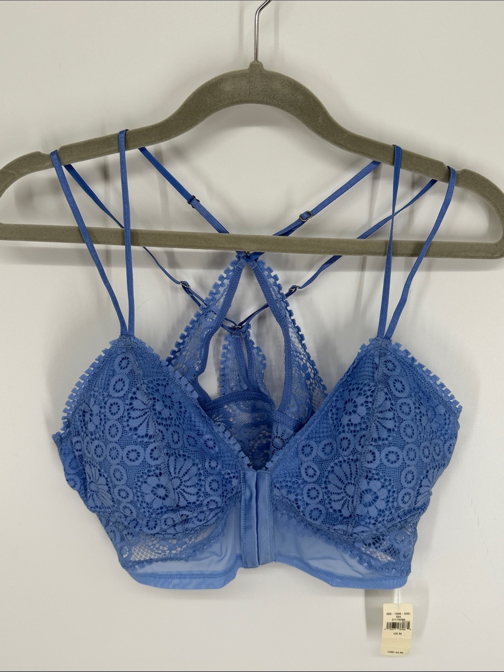 Aerie Lace Wireless Front Closure Strappy Bra NWT Size Medium Blue
